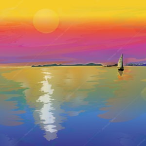 Tableau sur toile "coucher de soleil sur La londe les Maures"